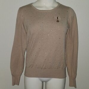 Matilda by True Love Tan Sweater Rhinestones Small